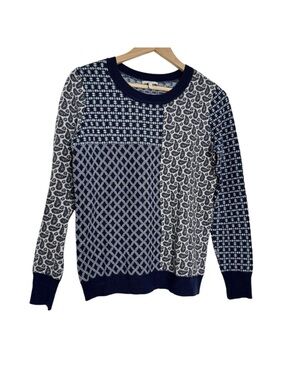 Joie Blue Paisley Floral Print Wool Cashmere Blend Crewneck Sweater